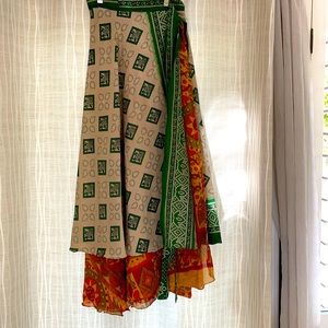 Wrap around silk long skirt